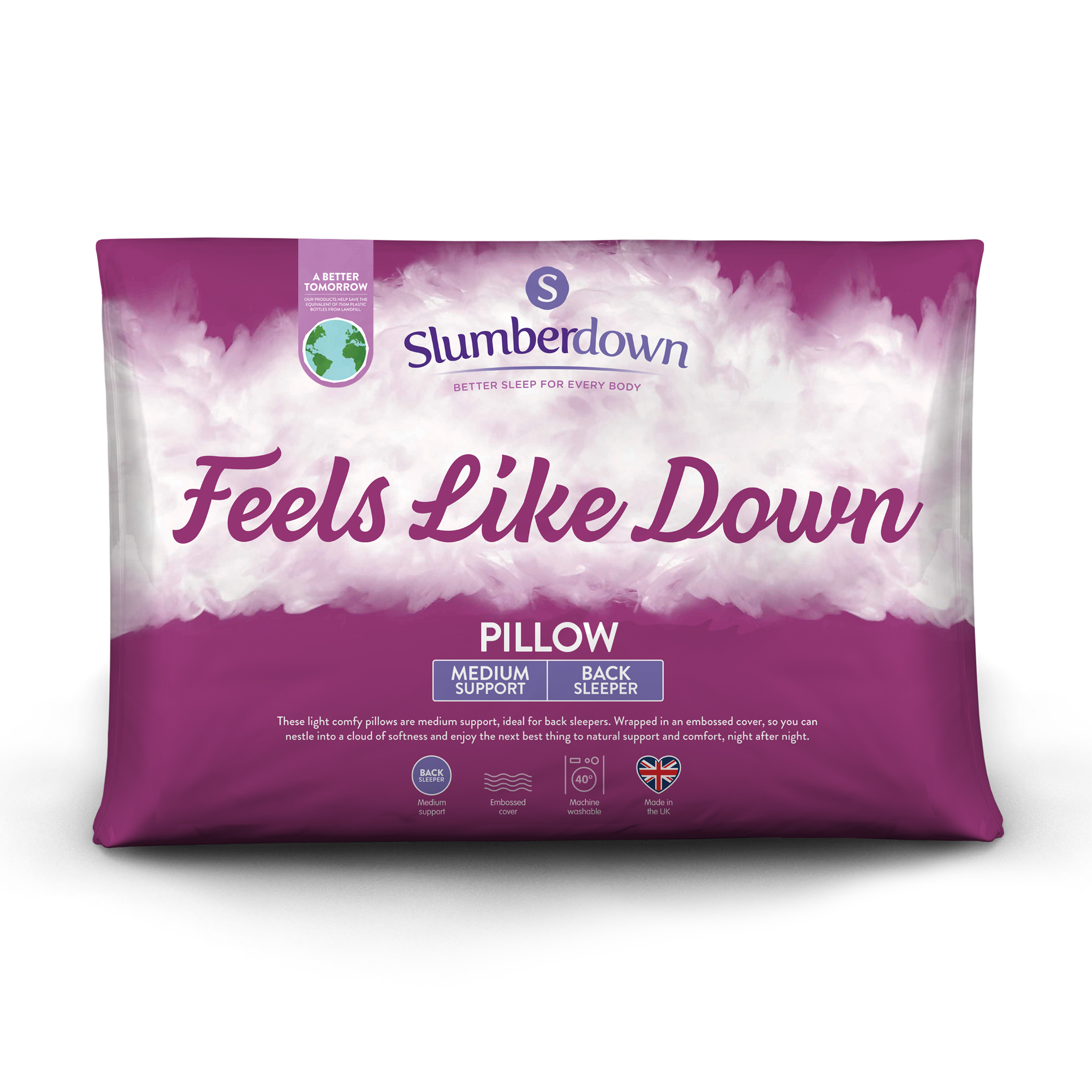Slumberdown&#x20;Feels&#x20;Like&#x20;Down&#x20;Medium&#x20;Support&#x20;Back&#x20;Sleeper&#x20;Pillow