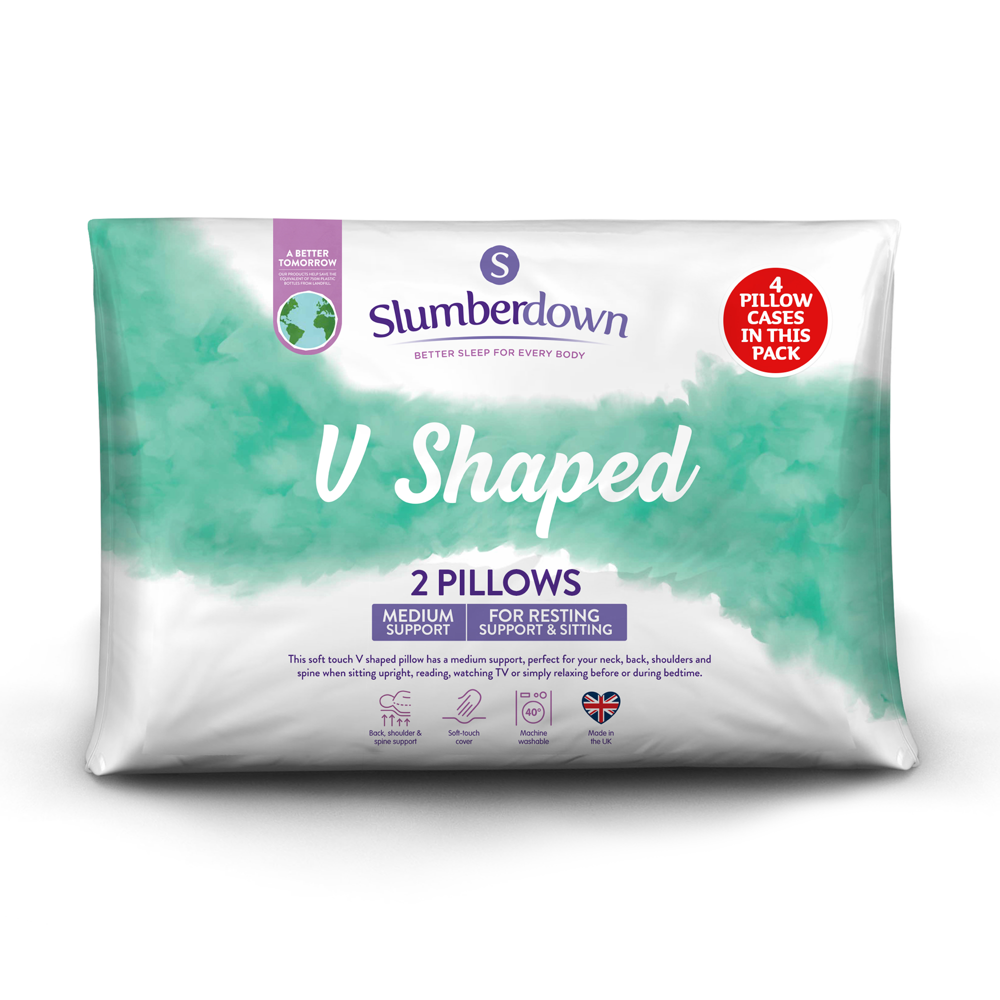 Slumberdown&#x20;V&#x20;Shaped&#x20;Medium&#x20;Support&#x20;Back&#x20;Sleeper&#x20;Pillow,&#x20;2&#x20;Pack