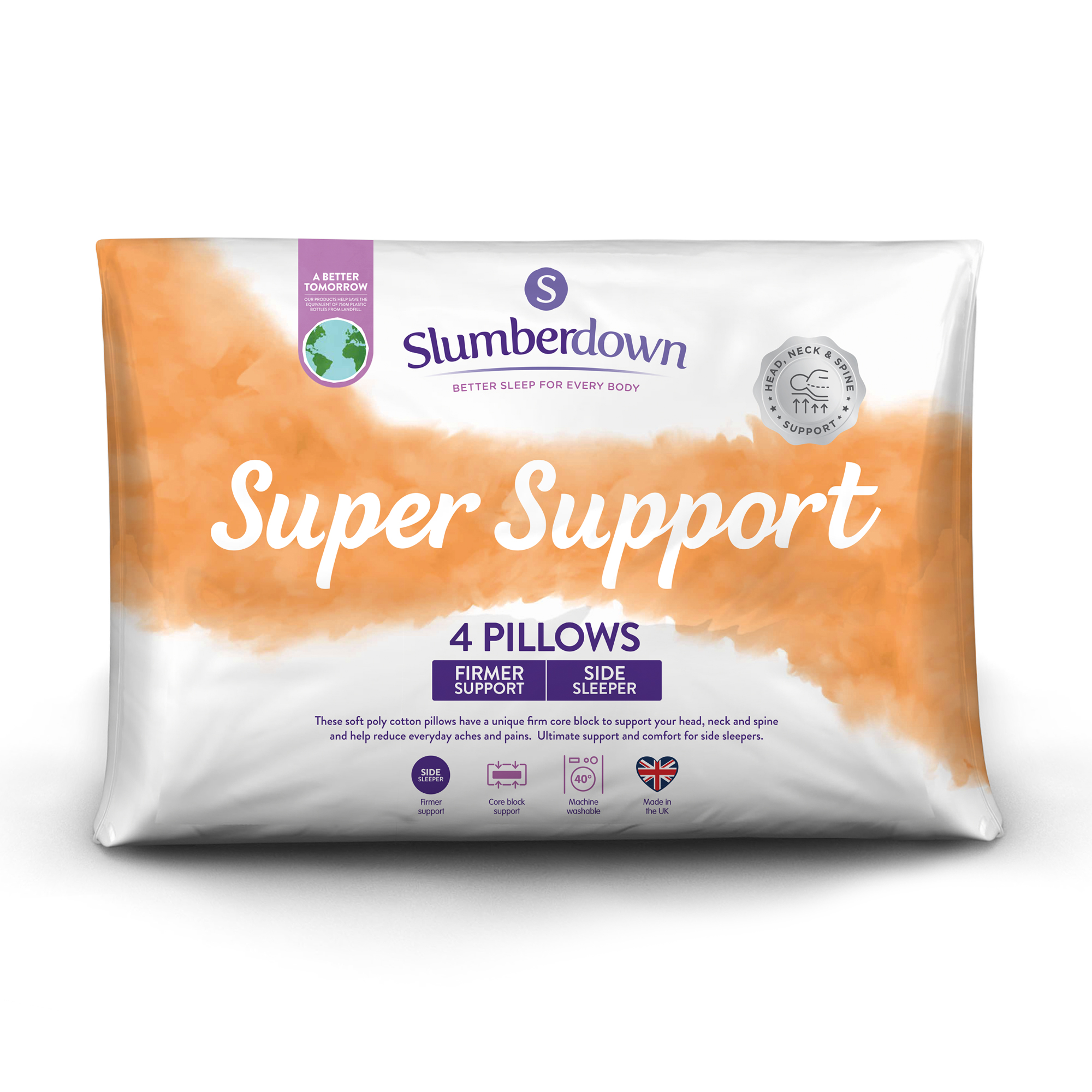 Slumberdown&#x20;Super&#x20;Support&#x20;Firm&#x20;Support&#x20;Side&#x20;Sleeper&#x20;Pillow,&#x20;4&#x20;Pack