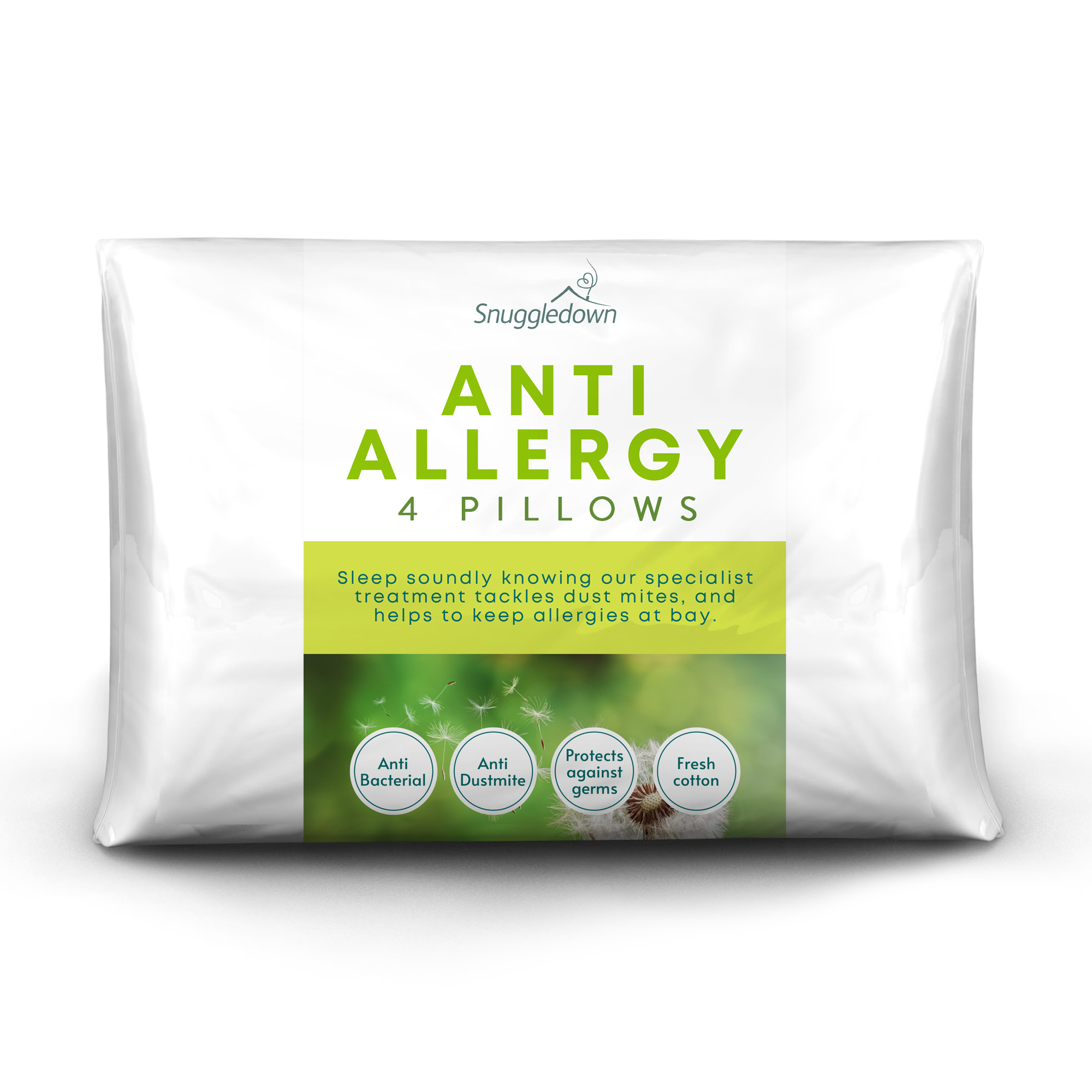 Snuggledown&#x20;Anti&#x20;Allergy&#x20;Medium&#x20;Support&#x20;Back&#x20;Sleeper&#x20;Pillow,&#x20;4&#x20;Pack