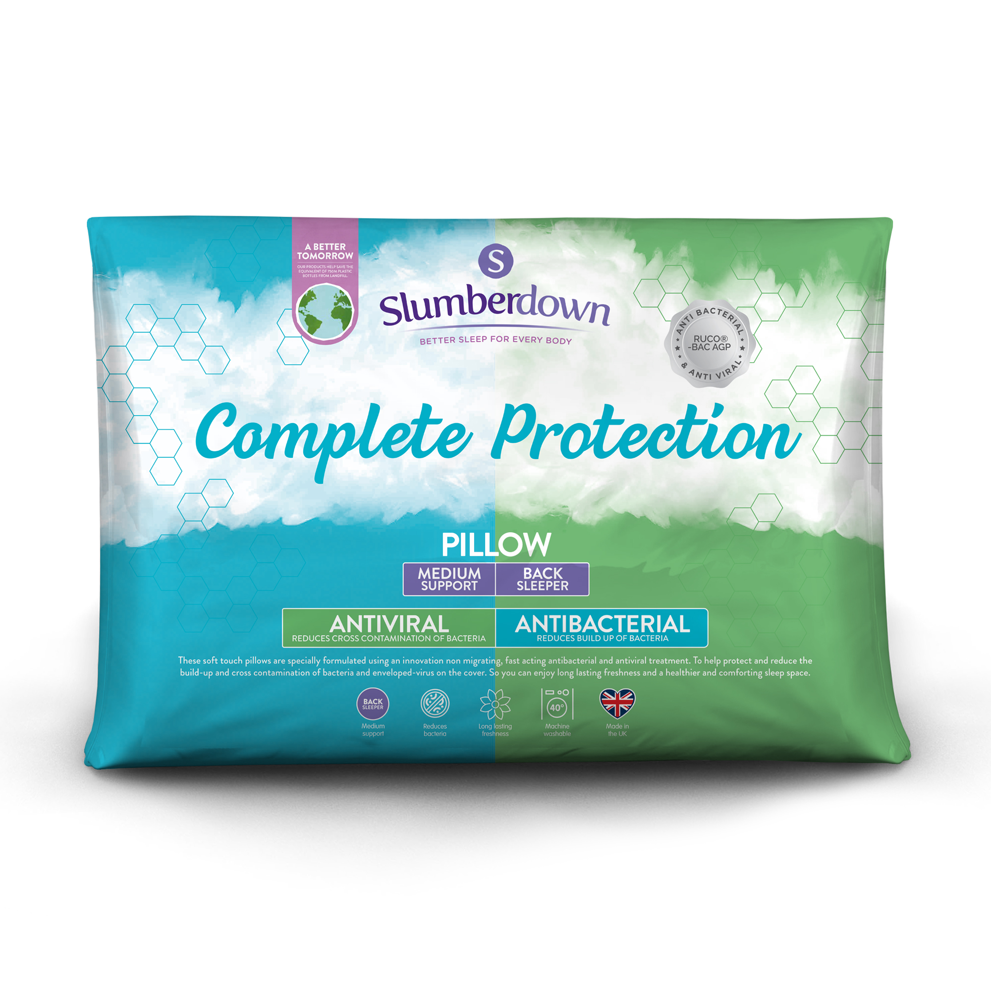 Slumberdown&#x20;Complete&#x20;Protection&#x20;Anti-Viral&#x20;Medium&#x20;Support&#x20;Back&#x20;Sleeper&#x20;Pillow