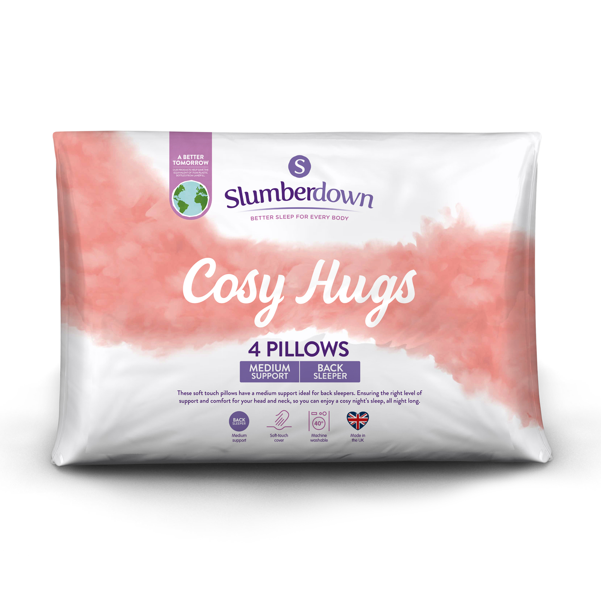 Slumberdown&#x20;Cosy&#x20;Hugs&#x20;Medium&#x20;Back&#x20;Sleeper&#x20;Pillow,&#x20;4&#x20;Pack