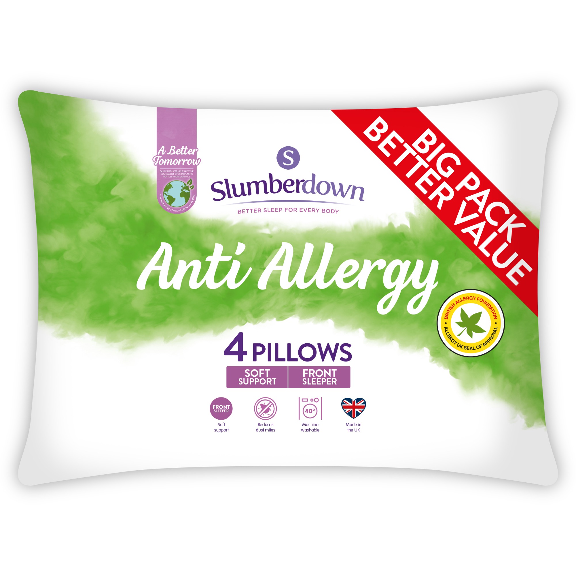 Slumberdown&#x20;Anti&#x20;Allergy&#x20;Soft&#x20;Pillows,&#x20;4&#x20;Pack