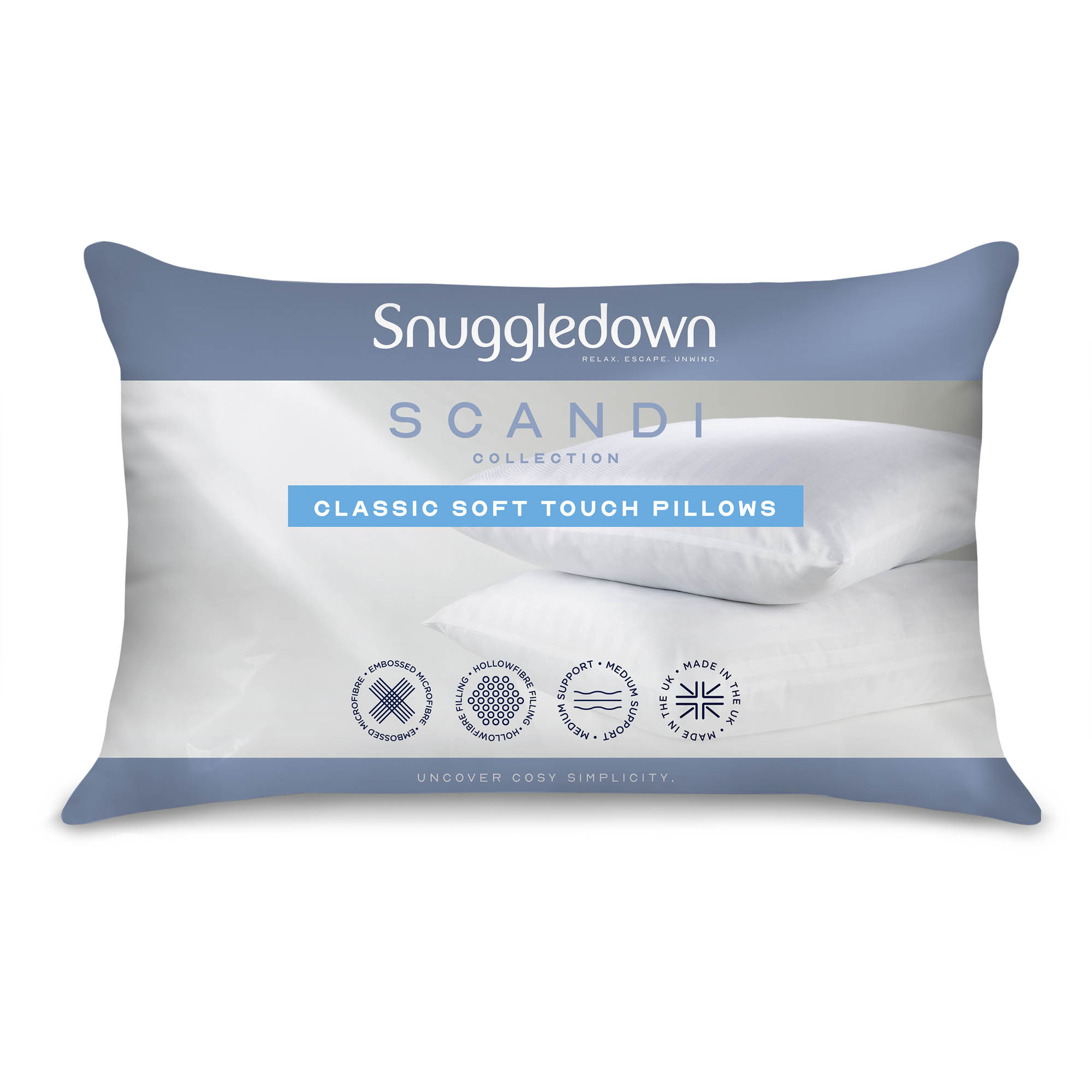 Snuggledown&#x20;Scandinavian&#x20;Hollowfibre&#x20;Medium&#x20;Support&#x20;Back&#x20;Sleeper&#x20;Pillow,&#x20;4&#x20;Pack